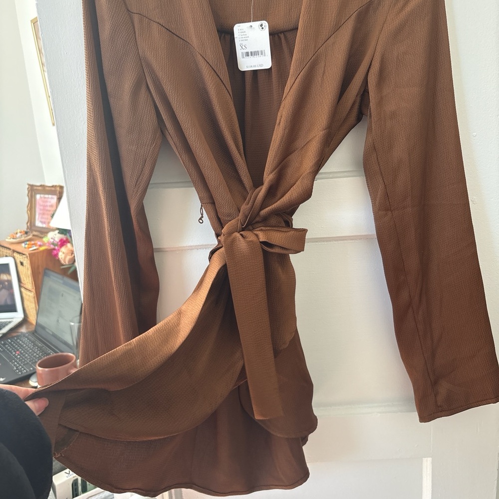 Free People Brown Wrap Top - Picture 2 of 3